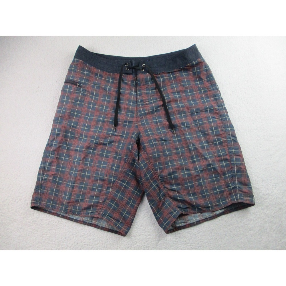 Patagonia Swim Trunks Mens 36 Shorts Nylon Plaid Red Zip Pocket Outdoor‎ Beach